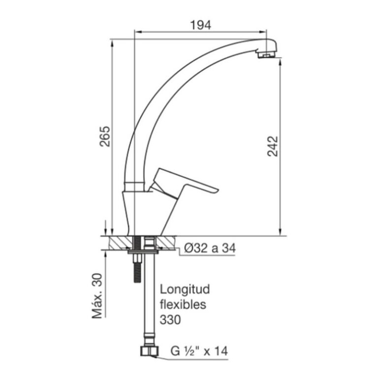 Griferia Fv Puelo Cocina Monocomando 423/b5 Mesada Pico Bar - Imagen 2