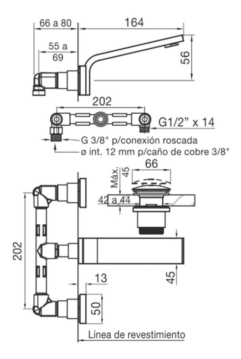 Griferia Fv Chalten Lavatorio Pared Cromo 0203/h4 - Imagen 2
