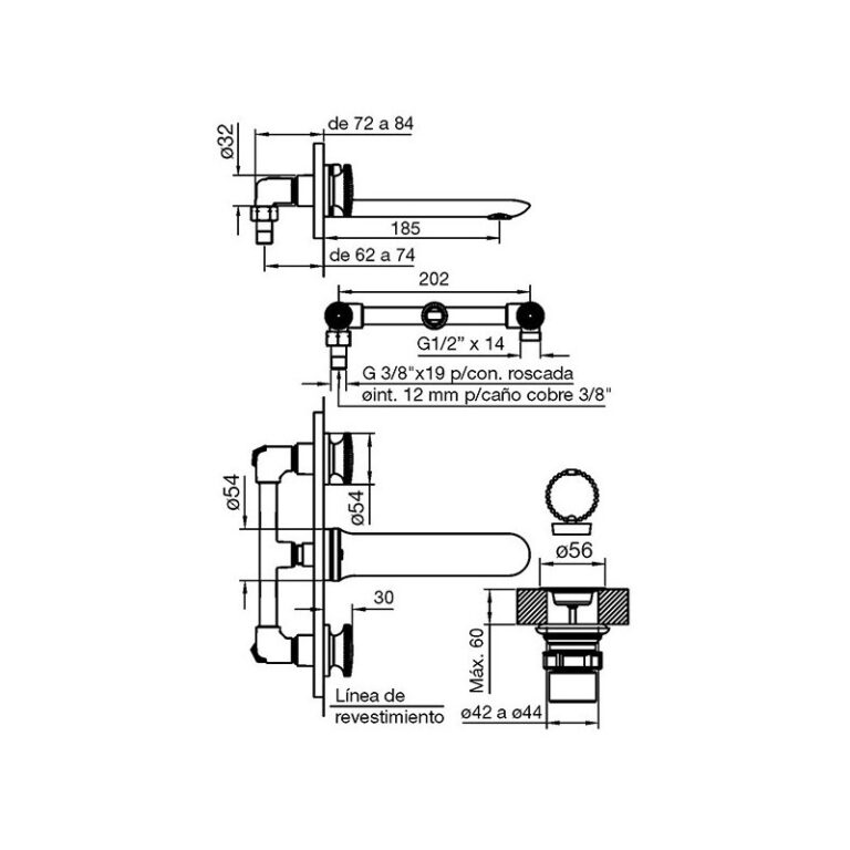 Griferia Fv Nueva 44 Lavatorio Pared Cromo 203/44n-cr - Imagen 2