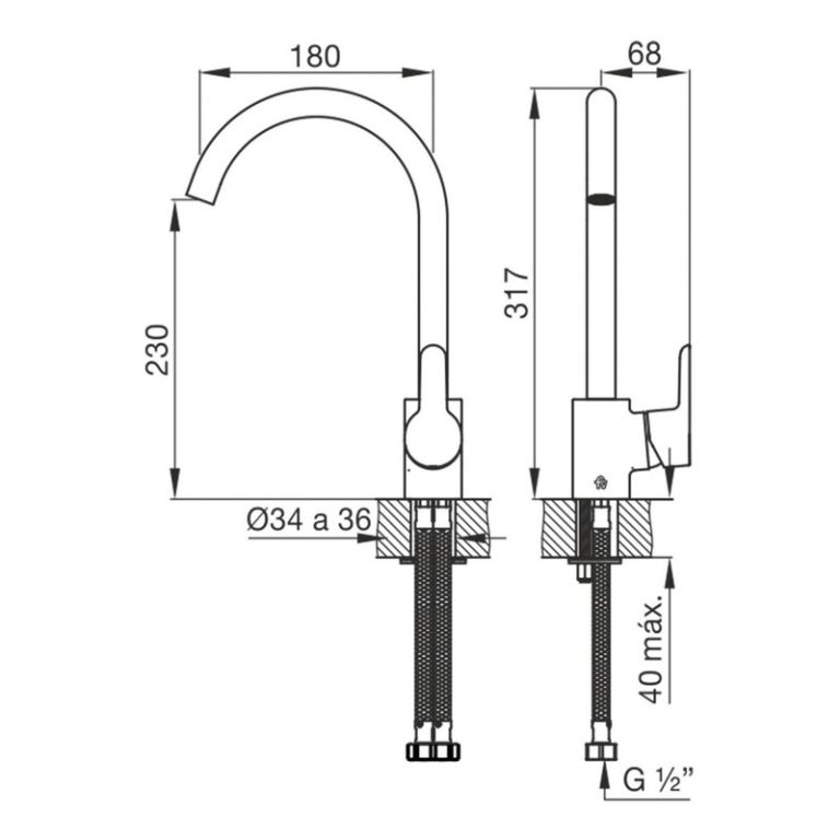 Griferia Fv Puelo Pico Bar Para Mesada De Cocina Monocomando - Imagen 2