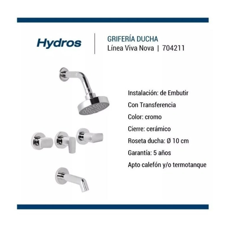 Griferia Hydros Viva Nova Ducha Embutir Con Transferencia - Imagen 2