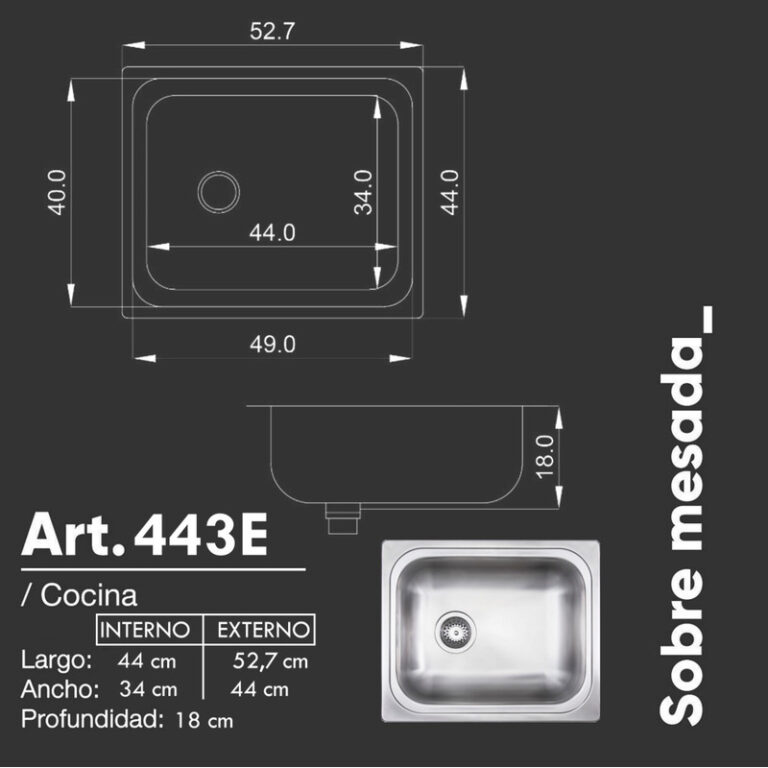Bacha Acero Inoxidable Mi Pileta Encastrable 443e De Lujo - Imagen 4
