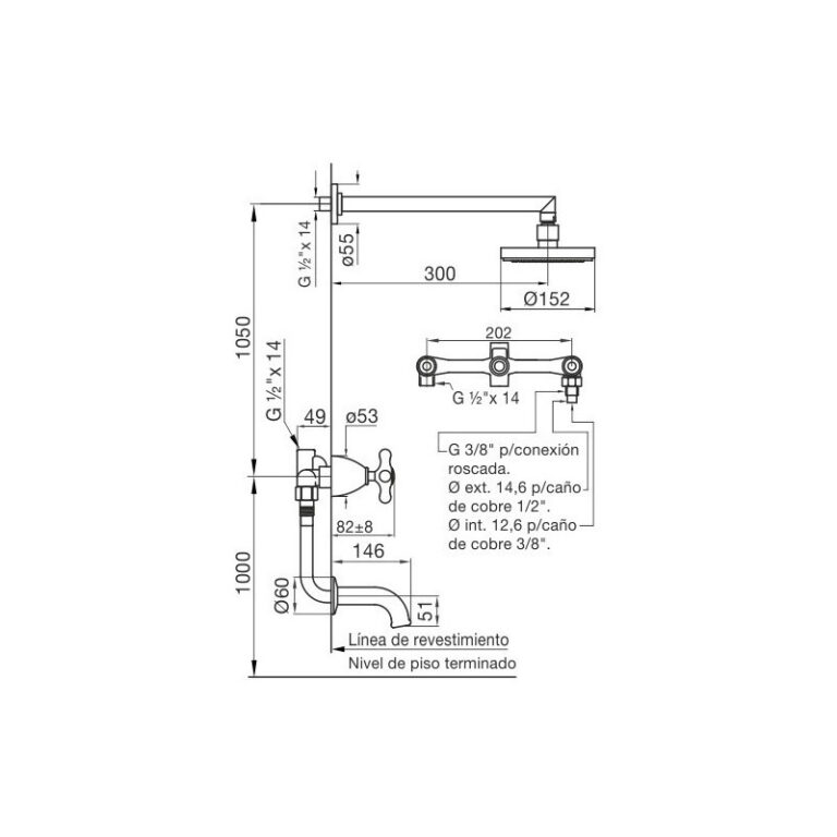 Griferia Fv Margot Cruz Ducha Embutir Transferencia 103/62 - Imagen 2