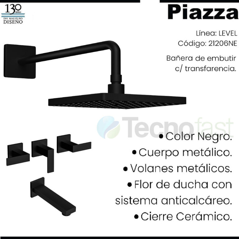 Griferia Piazza Hydros Level Ducha De Embutir Negro - Imagen 5