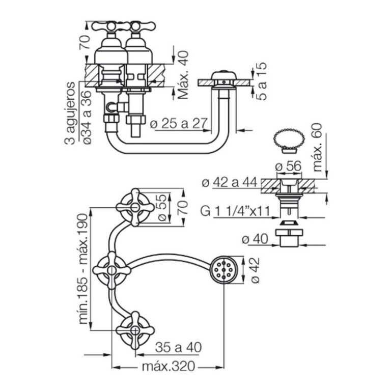 Griferia Fv Malena Bidet 295/16 Cruz Metal - Imagen 2