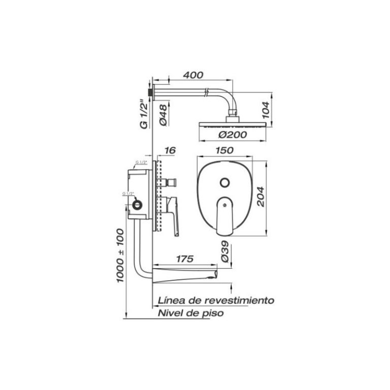 Griferia Fv Aromo Ducha De Embutir Monocomando 0106/d8 - Imagen 2