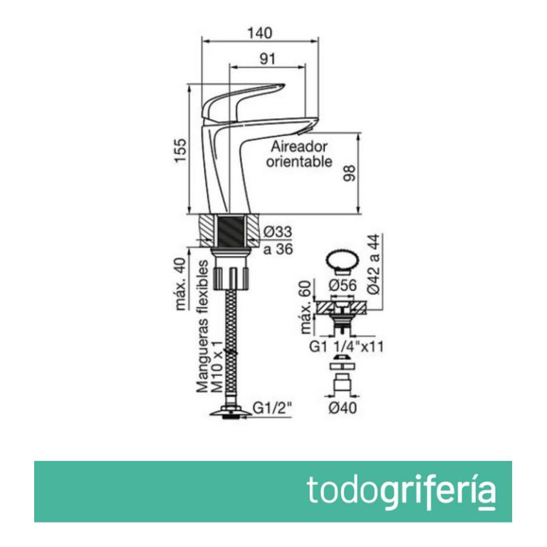 Griferia Fv Epuyen Lavatorio Bajo Monocomando 0181/l2 - Imagen 3