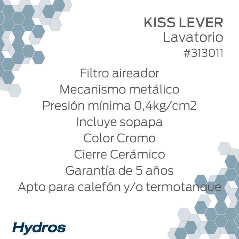 Griferia Hydros Kiss Lever Lavatorio Cierre Ceramico - Imagen 5