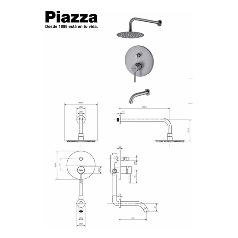 Griferia Piazza Sensus Grafito Ducha Emb C/transfere 10806gf - Imagen 2