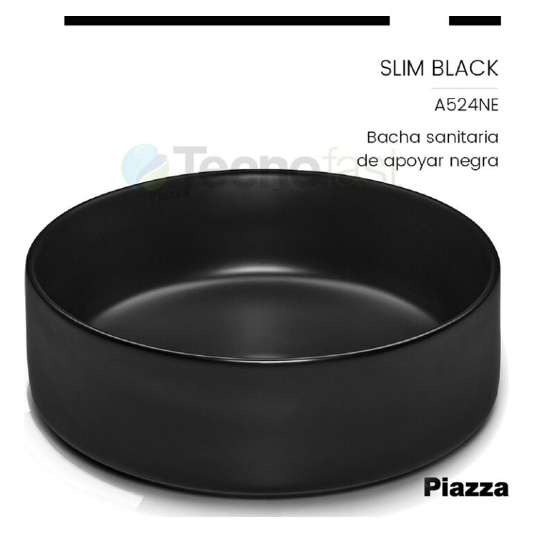 Bacha Piazza A524ne Apoyo Porcelana Baño Negra - Imagen 2