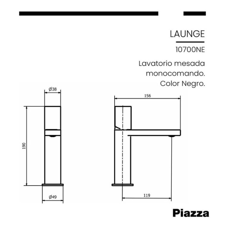 Grifería Piazza Lounge Monocomando Negro Lavatorio Bajo - Imagen 2