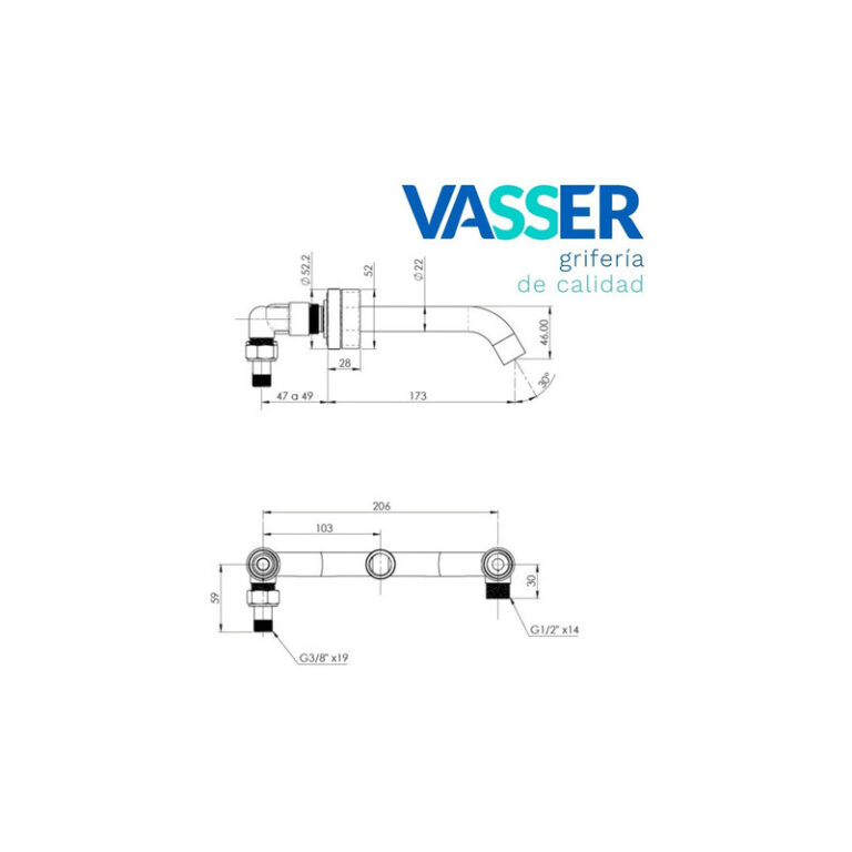 Griferia Vasser Senza Black Lavatorio Pared Negro 26/1021.ng - Imagen 2