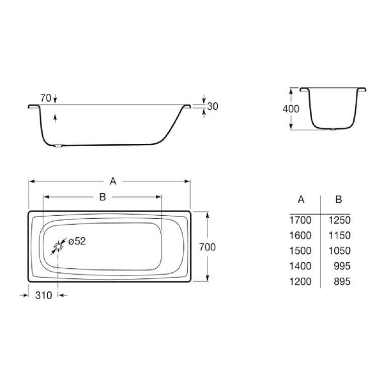 Banera Roca Sacha Enlozada Antideslizante 170 X 70 Blanca - Imagen 2