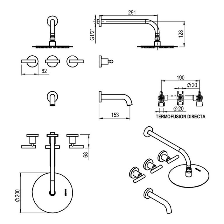 Griferia Hidromet Sun Lever Black Ducha Embutir Negra - Imagen 2