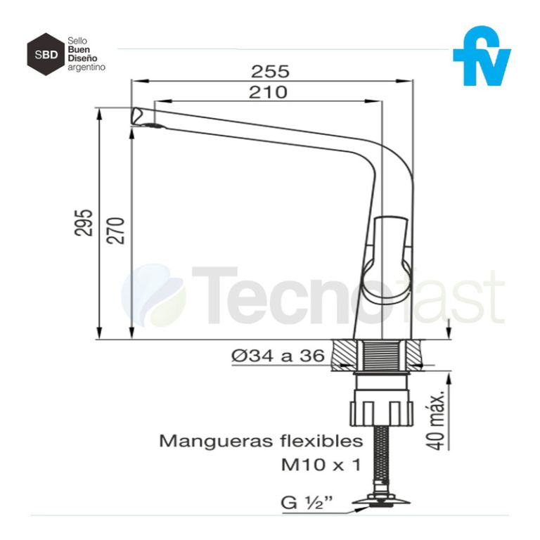 Griferia Fv Aromo Cocina Mesada Monocomando 0411.04/d8 - Imagen 4