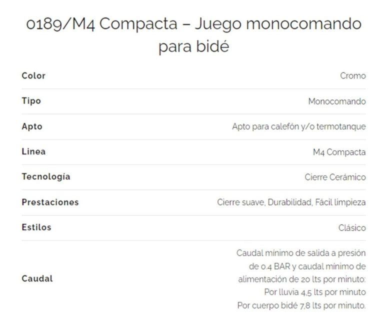 Grifería De Bidet Fv M4 Compacta 0189/m4-cr Acabado Brillant - Imagen 4