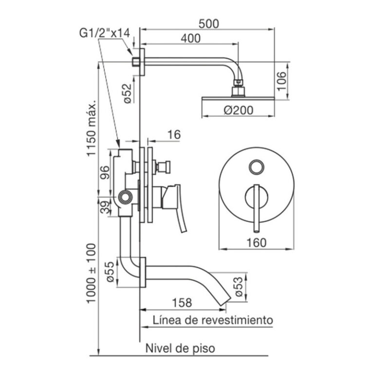 Grifería Fv Libby Ducha De Embutir Transferencia Monoc Baño - Imagen 2