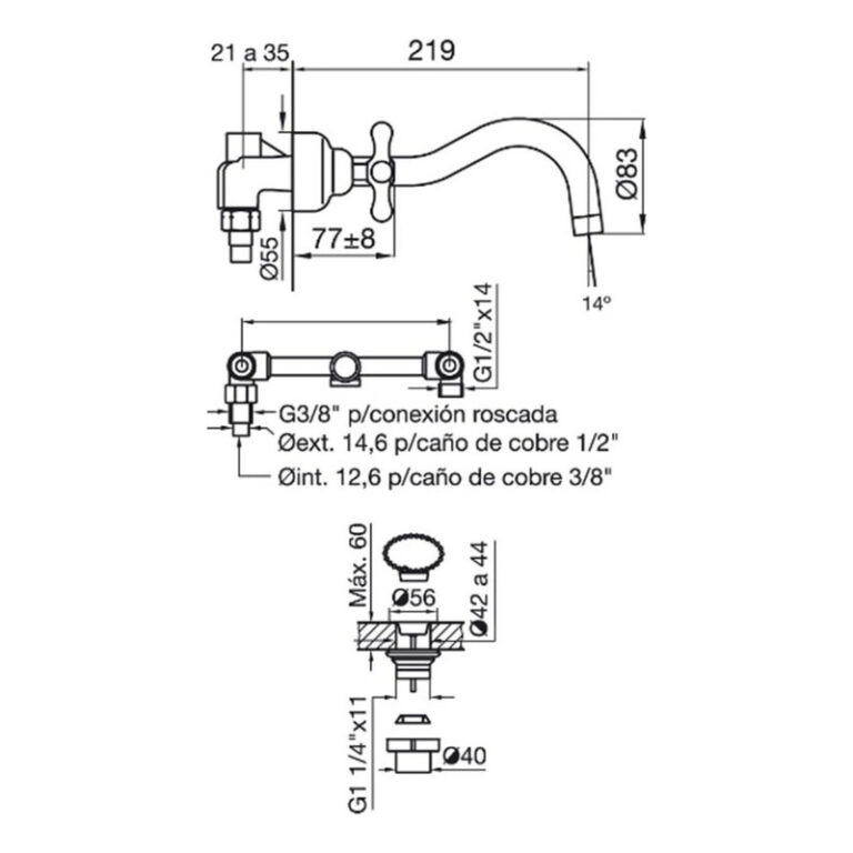Griferia Fv Malena Lavatorio Pared - Imagen 2