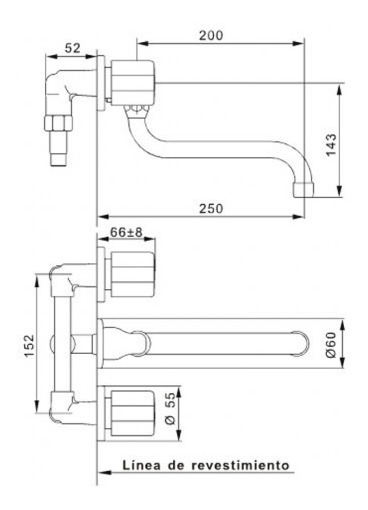 Grifería Fv Allegro Cocina Pared Pico Bajo Embutir 0403/15-CR - Imagen 2