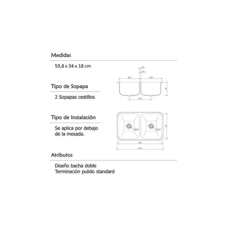 Bacha Johnson Acero 304 C28/18 Bajo Mesada - Imagen 2