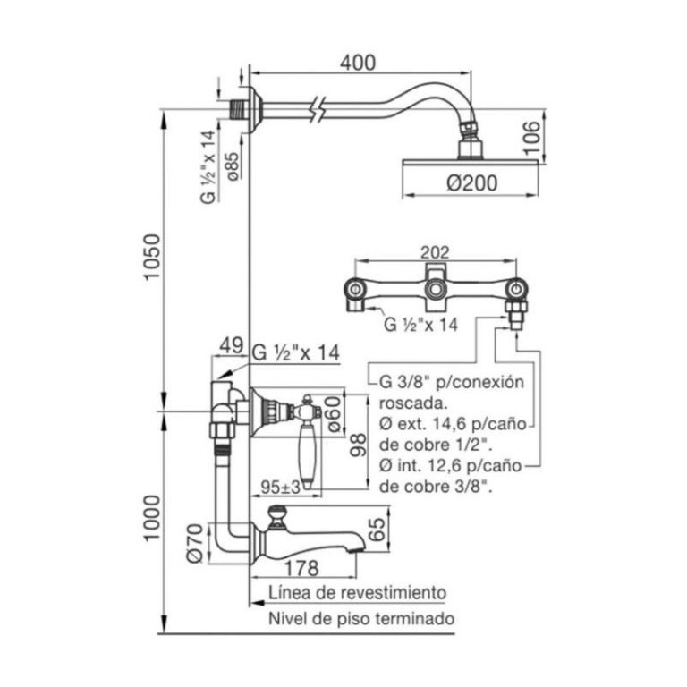 Griferia Fv Vermont Lever Ducha De Embutir 0103/83 - Imagen 2