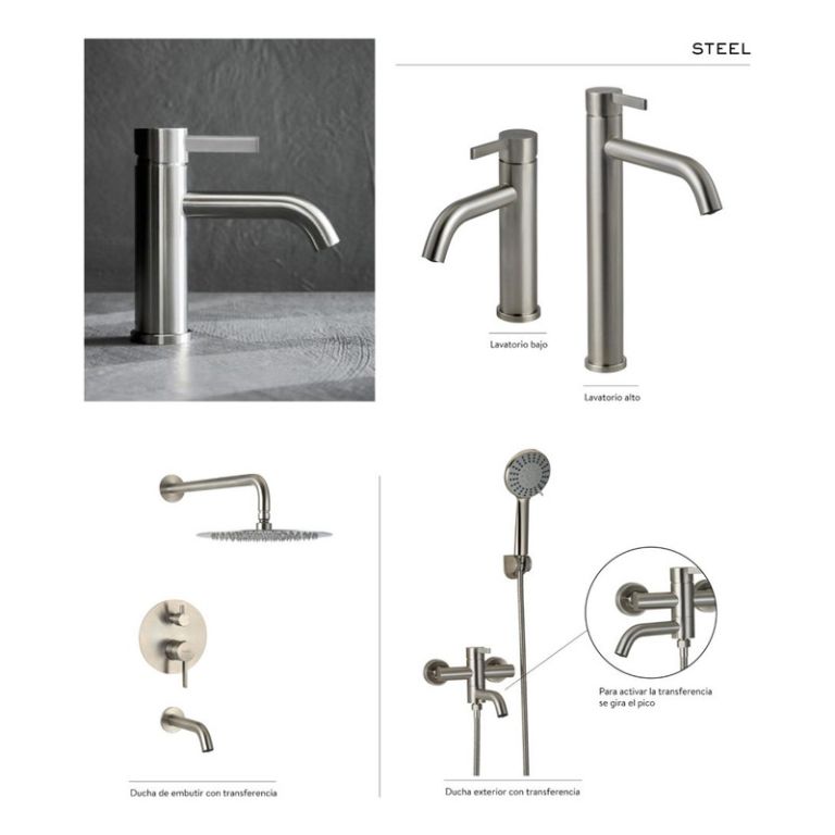 Griferia Peirano Steel Lavatorio Alto Monocomando 61-205 - Imagen 4