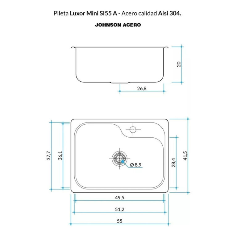 Bacha Johnson Acero 304 Luxor Mini Si55ad - Imagen 2