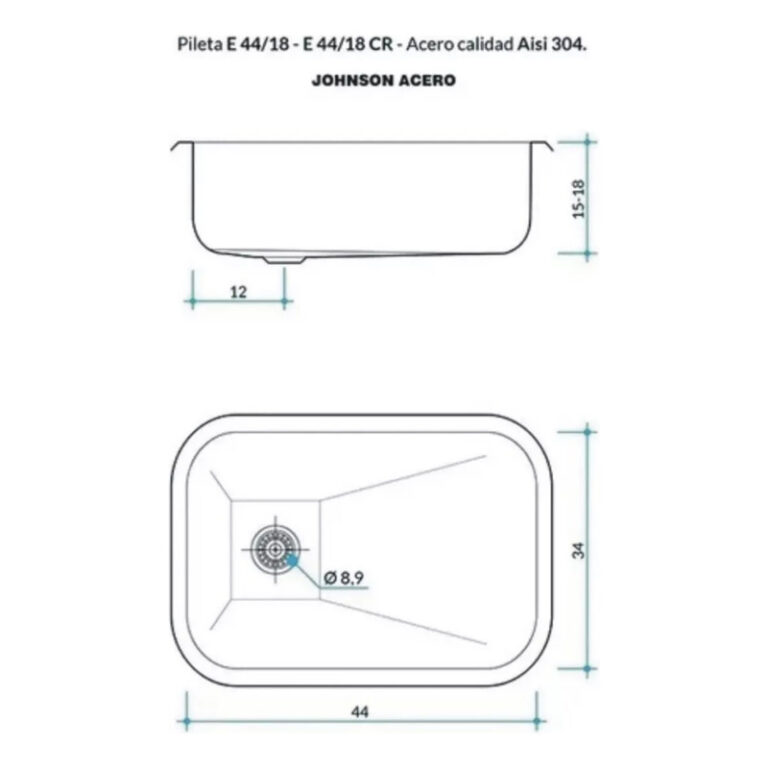 Bacha Johnson Acero 304 E44 Bajo Mesada - Imagen 2