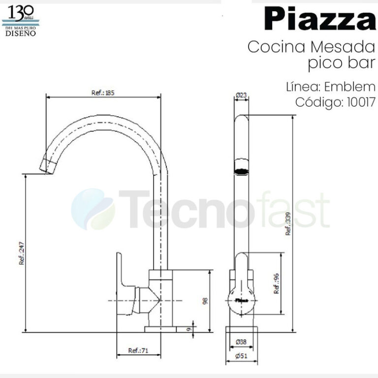 Griferia Piazza Emblem Yvon Cocina Mesada Pico Bar 10017 - Imagen 4