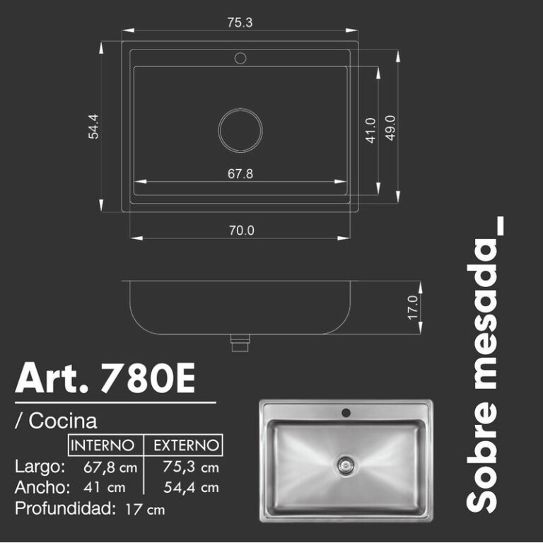 Bacha Acero Inoxidable Mi Pileta Encastrar 780e - Imagen 3