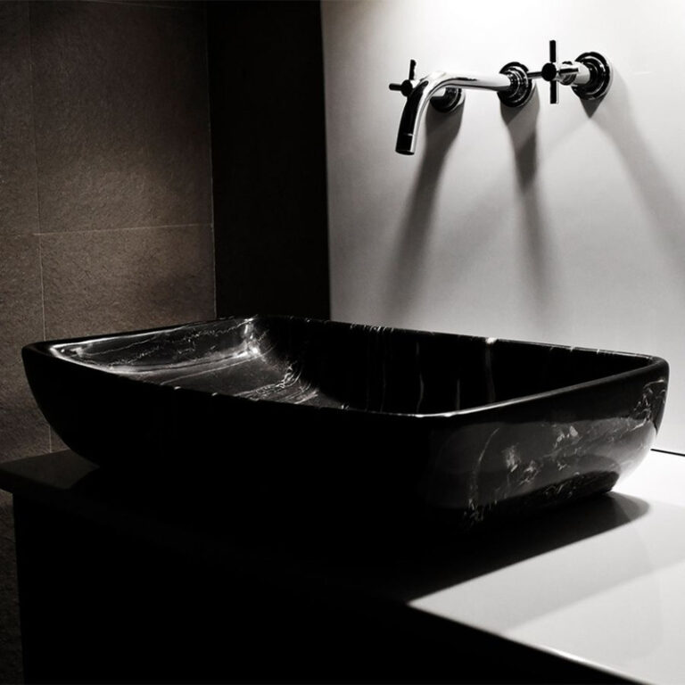 Bacha Ferrum Petra De Apoyo Rectangular Marmolado Negro - Imagen 2