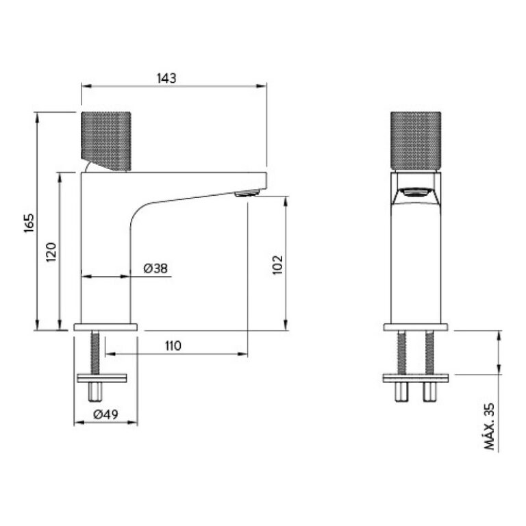 Griferia Peirano Fabric Dorado Lavatorio Bajo 60-200g - Imagen 2
