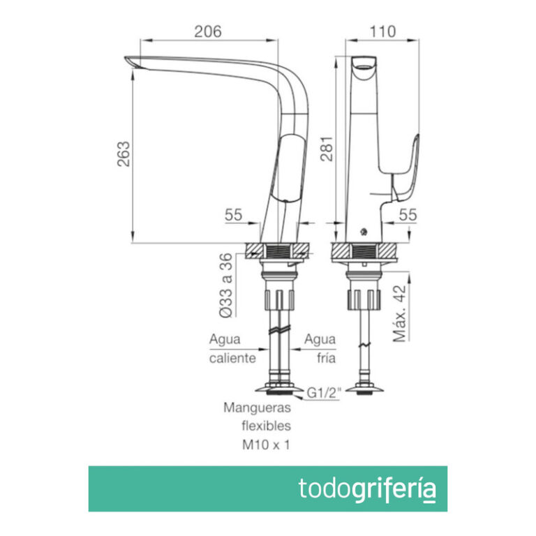 Griferia Fv Epuyen Cocina Mesada Monocomando 0411.04/l2 - Imagen 2