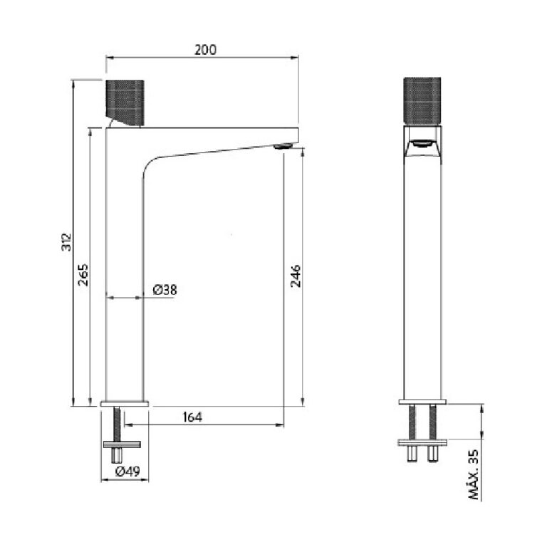 Griferia Peirano Fabric Lavatorio Alto Monocom Negro 61-200n - Imagen 2