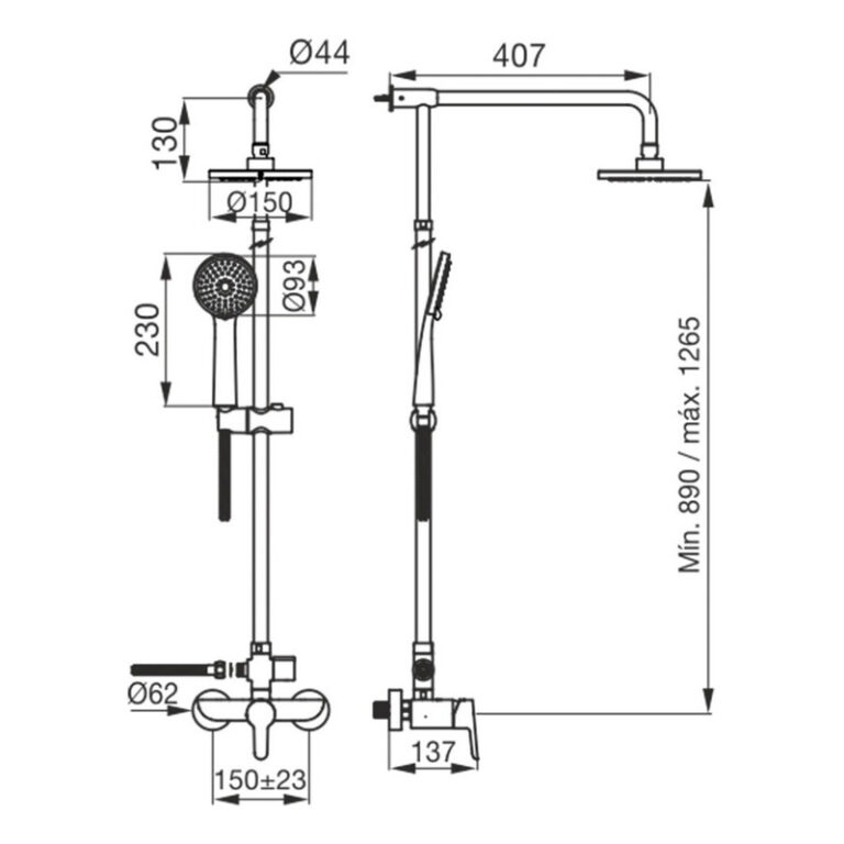 Grifería Fv Puelo Monocomando Ducha Externa 0312/b5 Columna - Imagen 2