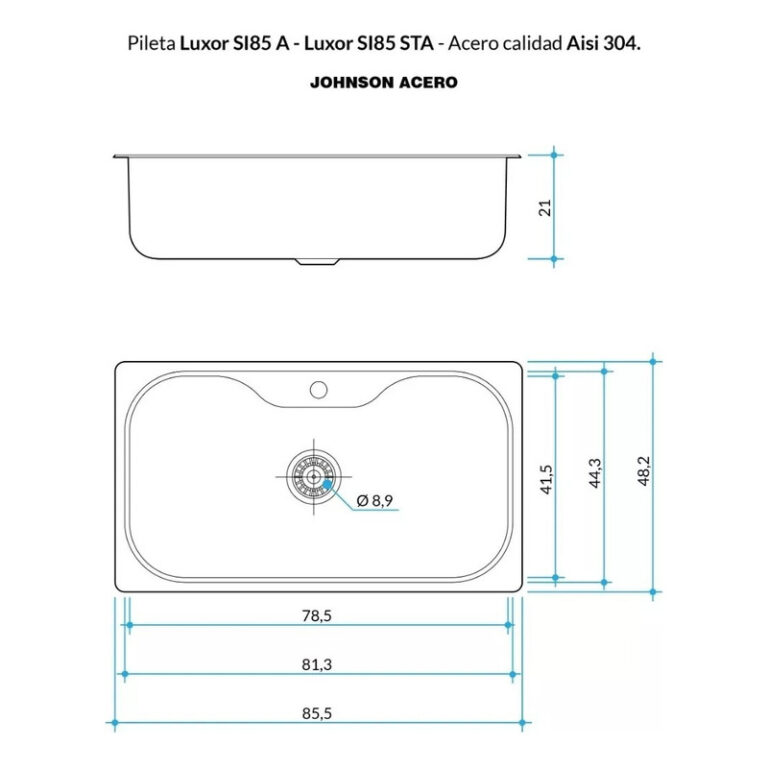 Bacha Johnson Acero 304 Luxor Si 85 A C/1 Orificio - Imagen 2