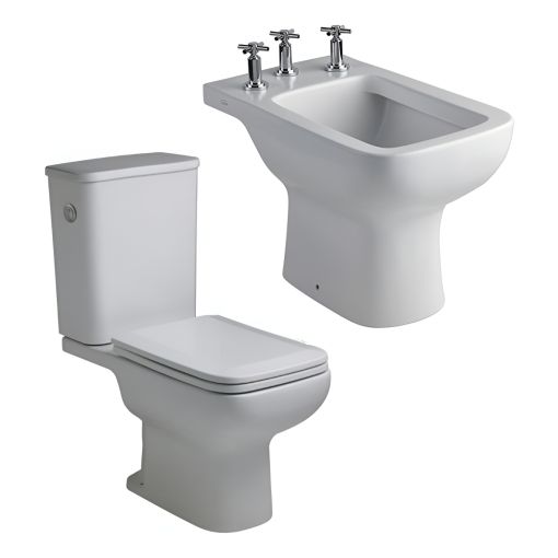 Combo Trento Ferrum Bidet Inodoro Largo Deposito Apoyo Blanc