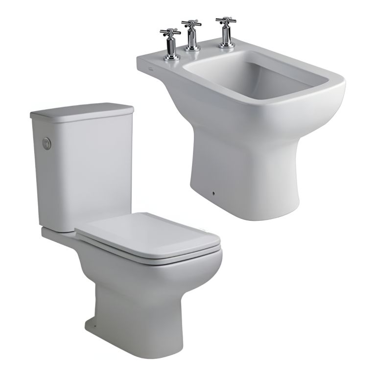 Combo Trento Ferrum Bidet Inodoro Largo Deposito Apoyo Blanc
