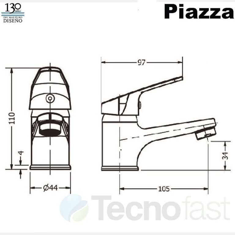 Griferia Piazza Domani Lavatorio Monocomando 10600 Cromo Cromo Acabado Cromado - Imagen 4