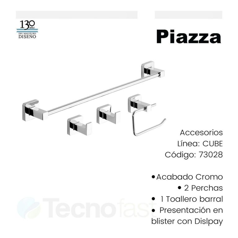 Juego De Accesorios Para Bano Piazza Cube 4 Piezas Color Cromo - Imagen 2