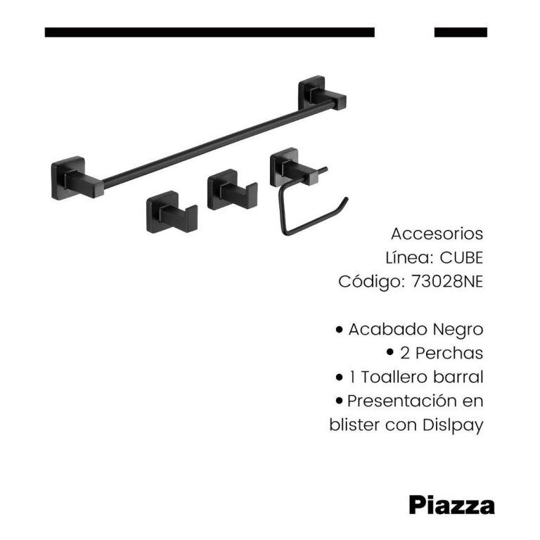 Juego De 4 Accesorios Para Bano Piazza Cube Negro - Imagen 3