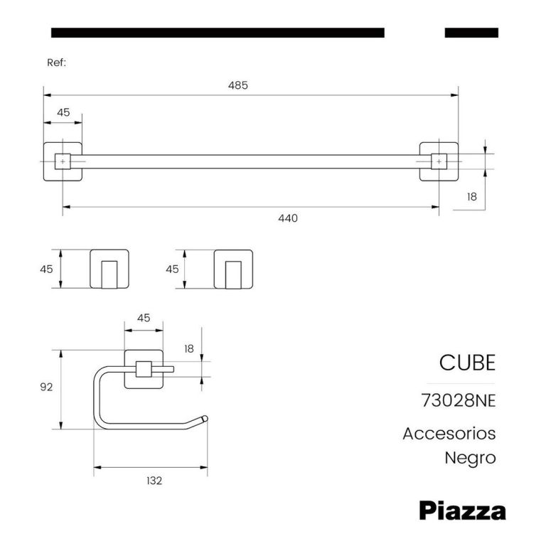Juego De 4 Accesorios Para Bano Piazza Cube Negro - Imagen 2