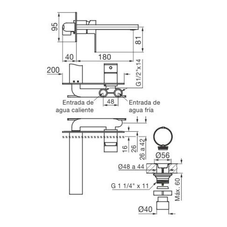 Griferia Fv Dominic New Monocomando Lavatorio Pared 0206/85n - Imagen 2