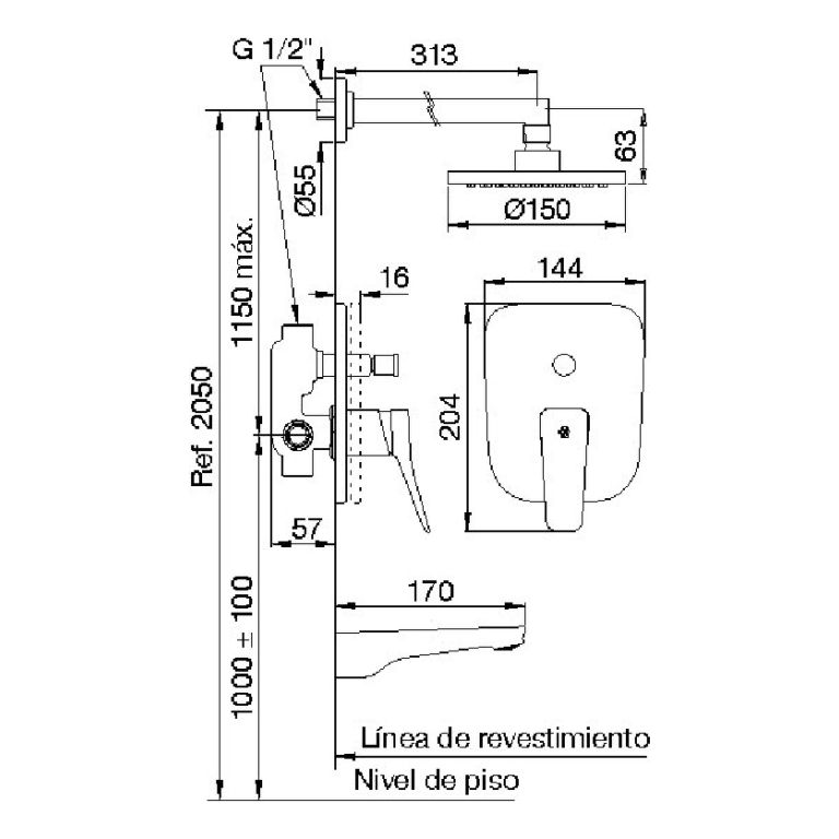 Griferia Fv Chapelco Para Bañera Y Ducha 0106/s7-ng - Imagen 2