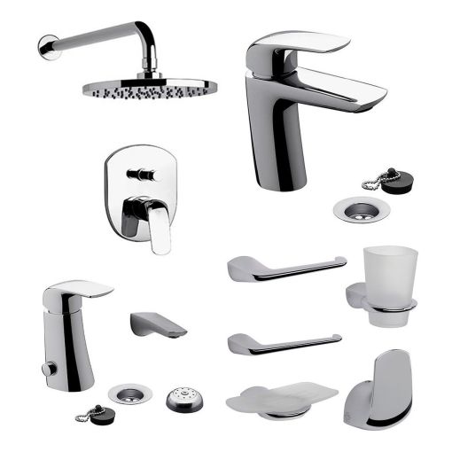 Combo Griferia Fv Epuyen Monocomando Baño Completo Accesorio