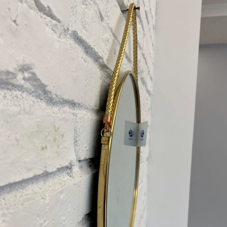 Espejo Dorado Con Soga De Cuero Redondo 38,5 Cm Dansk - Imagen 2