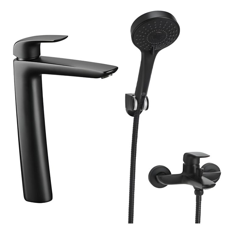 Combo Grifería Fv Epuyen Lav Alto Ducha Exterior Negro
