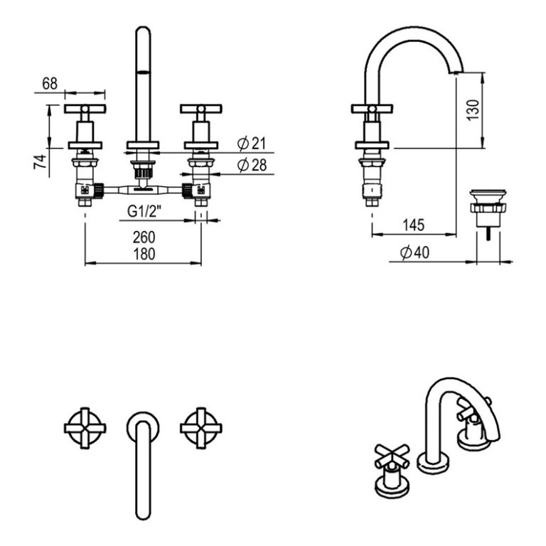 Grifería Hidromet Sun Cruz Black Lavatorio Mesada Negra 4501NEGR - Imagen 2