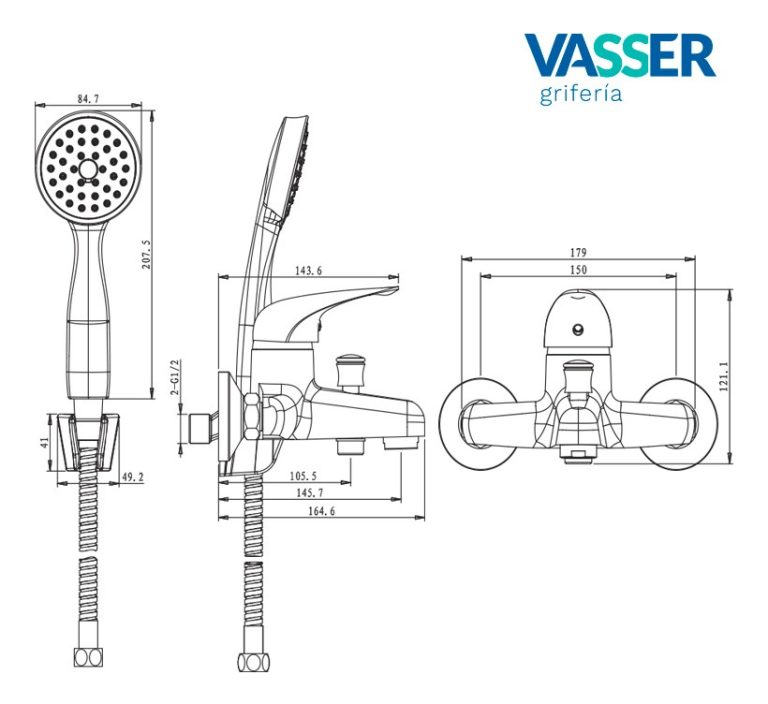 Ducha Para Bañera Vasser Kassia Monocomando Exterior - Imagen 2