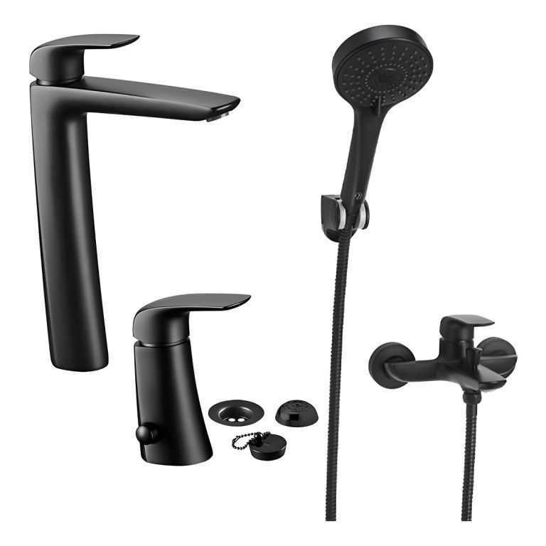 Combo Grifería Fv Epuyen Lav Alto Ducha Exterior Bide Negro